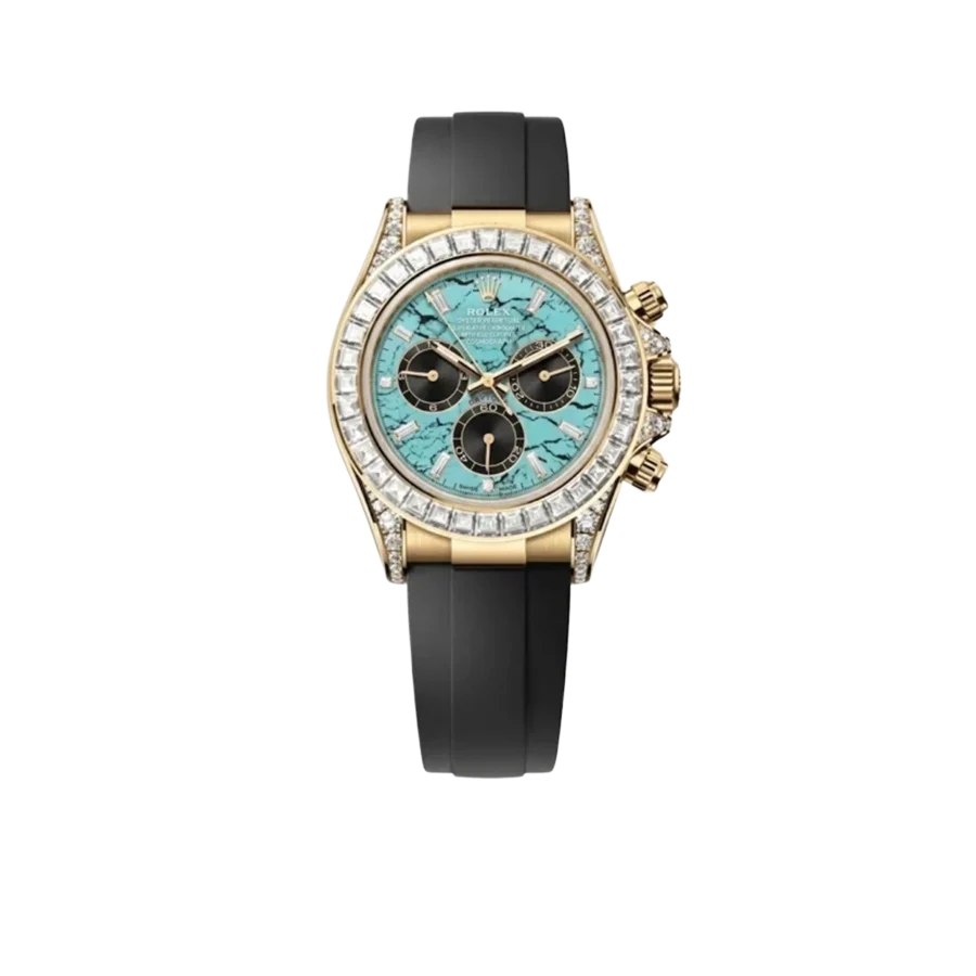 Daytona 126538TBR Yellow Gold Turquoise Stone Dial Diamond Bezel Oysterflex