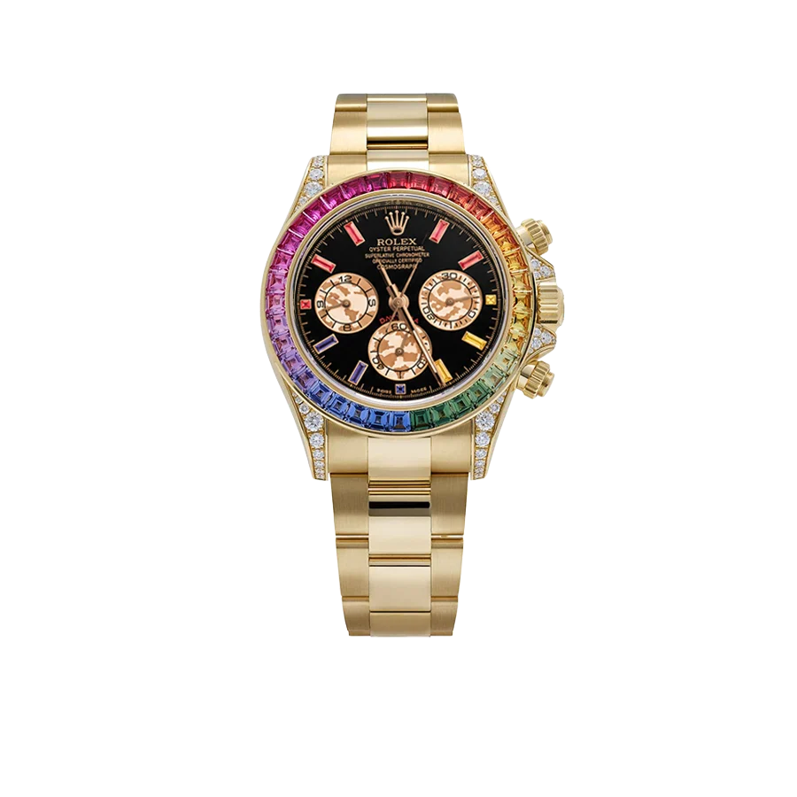 Daytona 126598RBOW 40mm Rainbow Yellow Gold Black Dial Sapphire Bezel