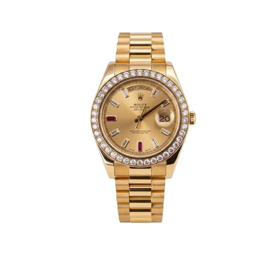 President Day-date II 41mm 218348 18k Yellow Gold Baguette Diamond & Ruby Dial