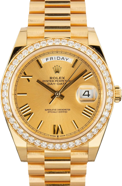 Day-Date 40 228348RBR Yellow Gold Diamond Bezel Champagne Roman Dial