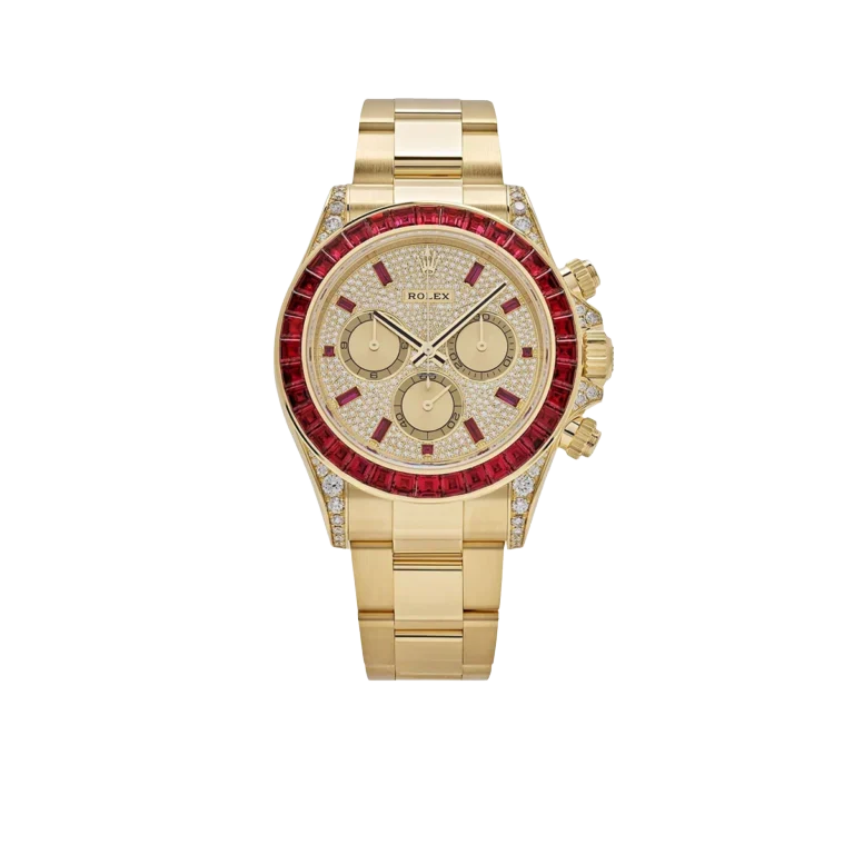 Daytona 126598TRU Yellow Gold Ruby Bezel Diamond Pave Dial