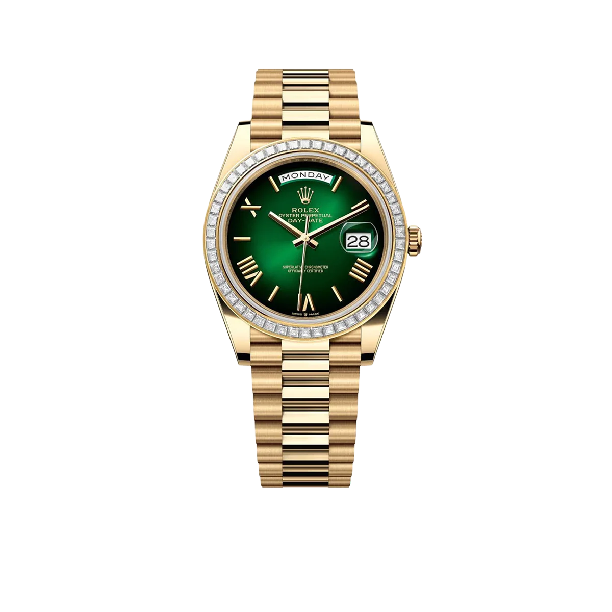 Day-Date 40mm | 18k yellow gold President bracelet | Green ombré dial Diamond bezel | Mens Watch 228398TBR