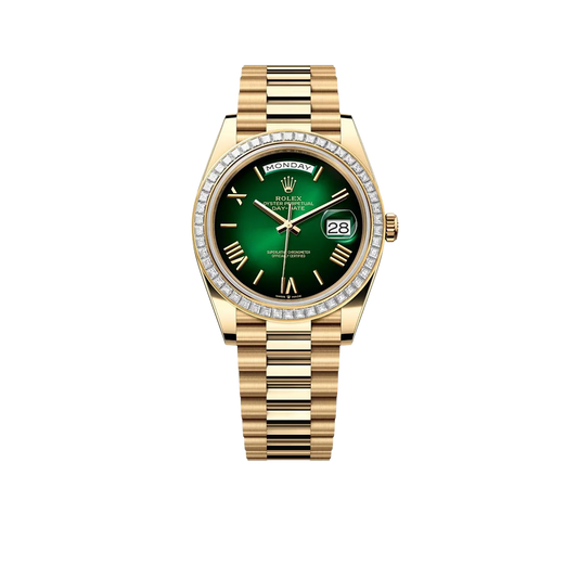 Day-Date 40mm | 18k yellow gold President bracelet | Green ombré dial Diamond bezel | Mens Watch 228398TBR