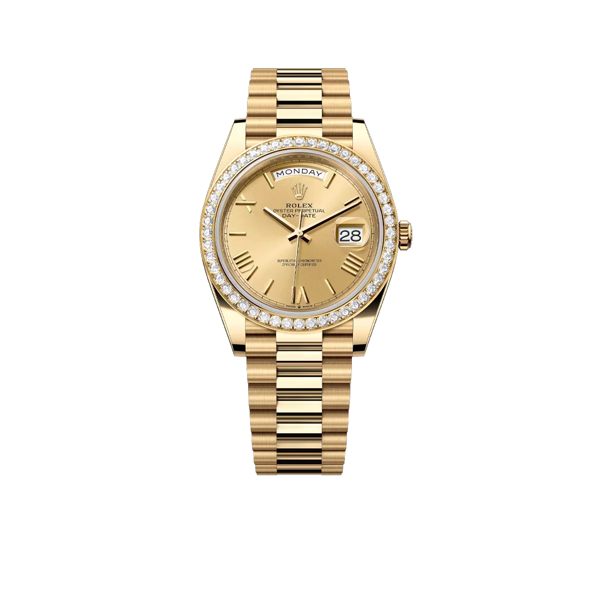 Day-Date 40 228348RBR Yellow Gold Diamond Bezel Champagne Roman Dial