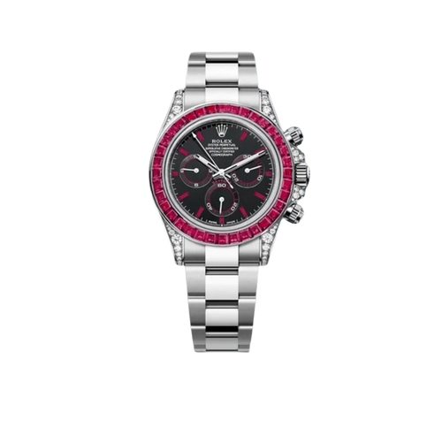 Daytona 126599TRU White Gold Diamond Black Dial Ruby Bezel