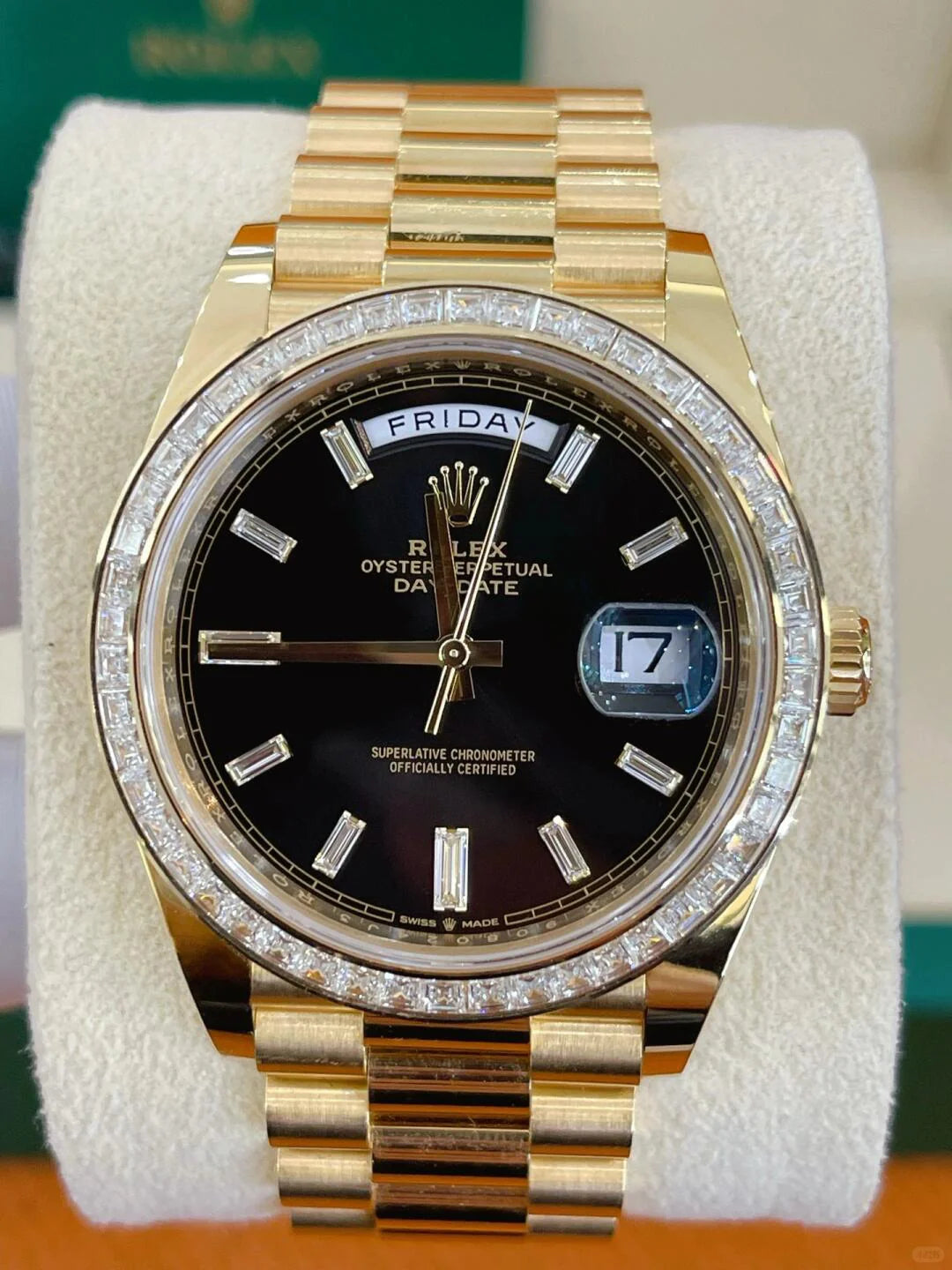 Day-Date 40mm Yellow Gold Onyx Baguette Diamond Dial Baguette Bezel m228398tbr-0001