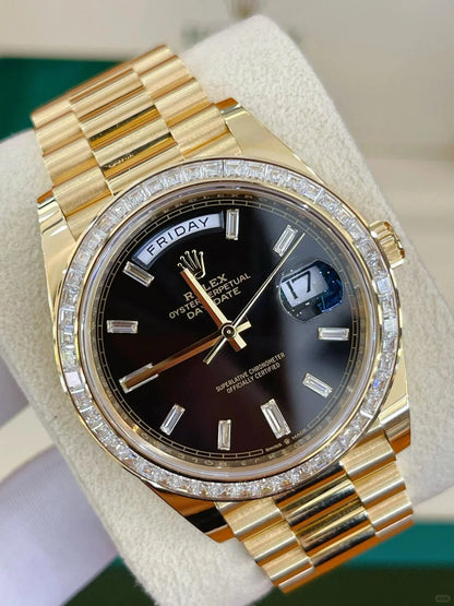 Day-Date 40mm Yellow Gold Onyx Baguette Diamond Dial Baguette Bezel m228398tbr-0001