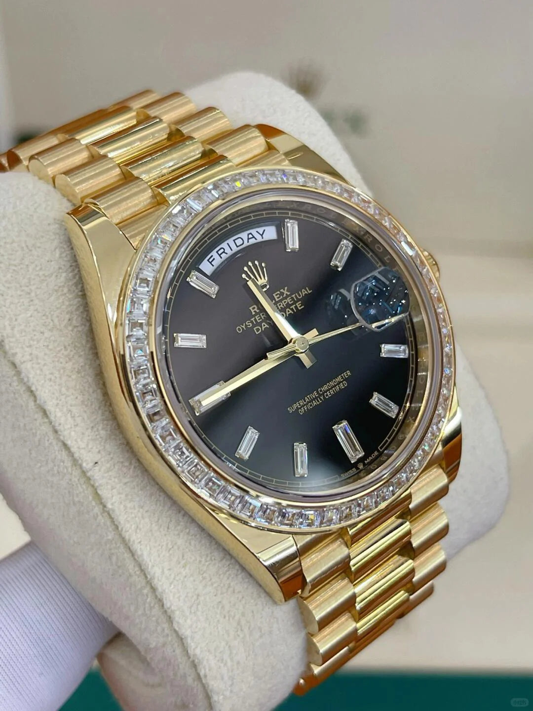 Day-Date 40mm Yellow Gold Onyx Baguette Diamond Dial Baguette Bezel m228398tbr-0001