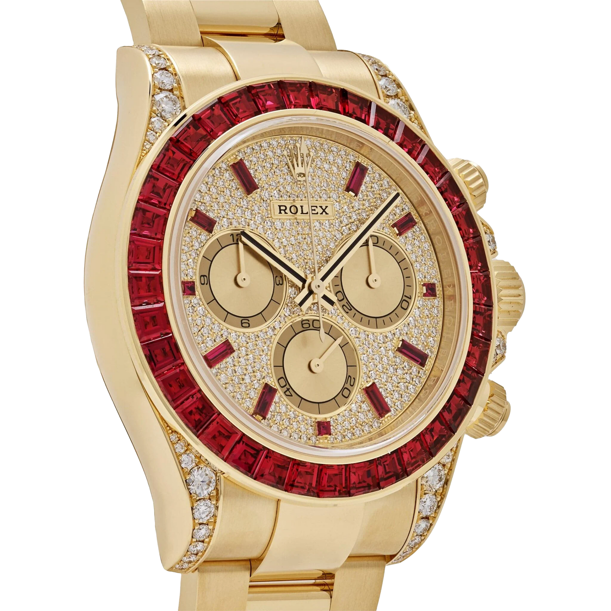 Daytona 126598TRU Yellow Gold Ruby Bezel Diamond Pave Dial