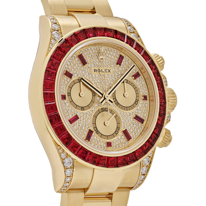 Daytona 126598TRU Yellow Gold Ruby Bezel Diamond Pave Dial