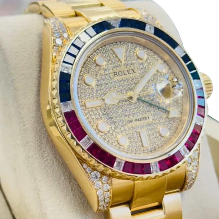 GMT-Master II 40mm Yellow Gold Pepsi Bezel Diamond Set Watch 116718LN