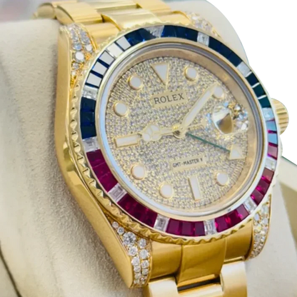 GMT-Master II 40mm Yellow Gold Pepsi Bezel Diamond Set Watch 116718LN