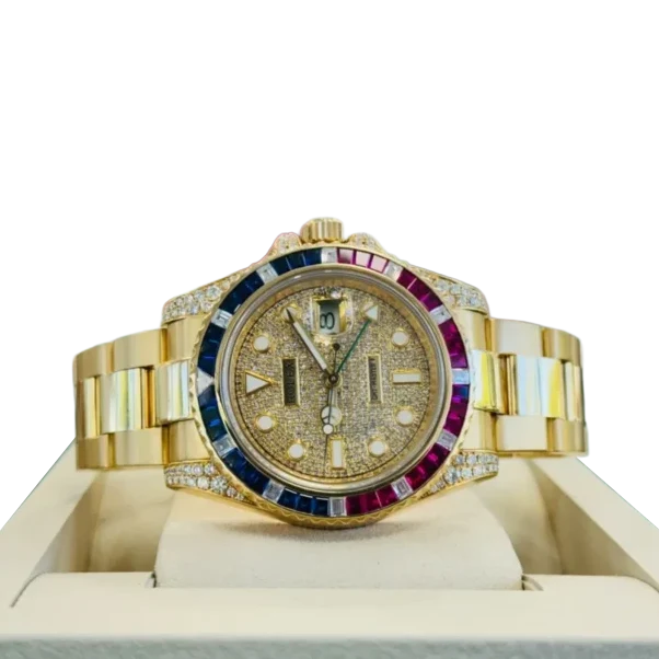 GMT-Master II 40mm Yellow Gold Pepsi Bezel Diamond Set Watch 116718LN