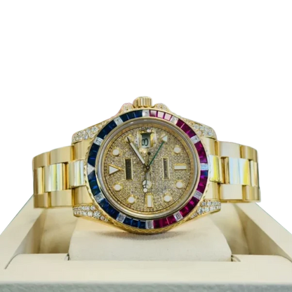 GMT-Master II 40mm Yellow Gold Pepsi Bezel Diamond Set Watch 116718LN