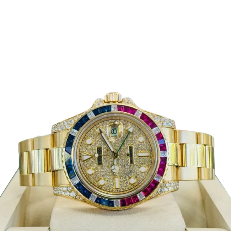 GMT-Master II 40mm Yellow Gold Pepsi Bezel Diamond Set Watch 116718LN