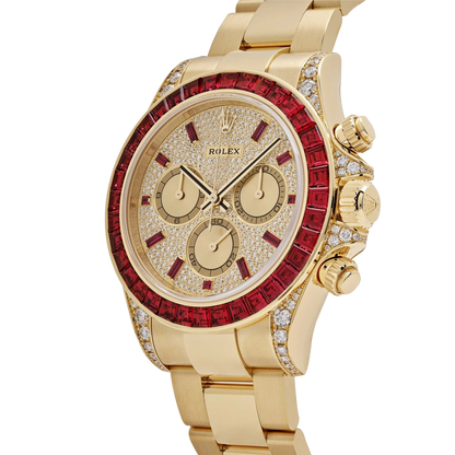 Daytona 126598TRU Yellow Gold Ruby Bezel Diamond Pave Dial