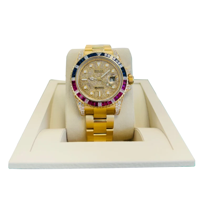 GMT-Master II 40mm Yellow Gold Pepsi Bezel Diamond Set Watch 116718LN