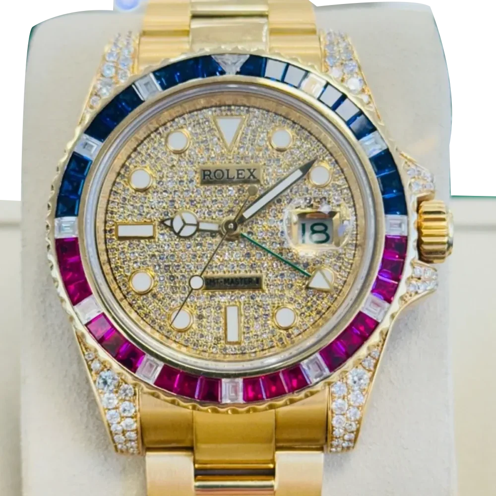 GMT-Master II 40mm Yellow Gold Pepsi Bezel Diamond Set Watch 116718LN