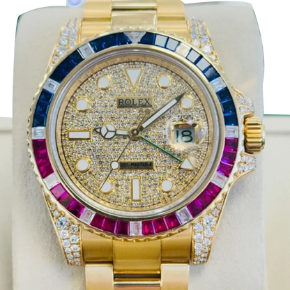 GMT-Master II 40mm Yellow Gold Pepsi Bezel Diamond Set Watch 116718LN