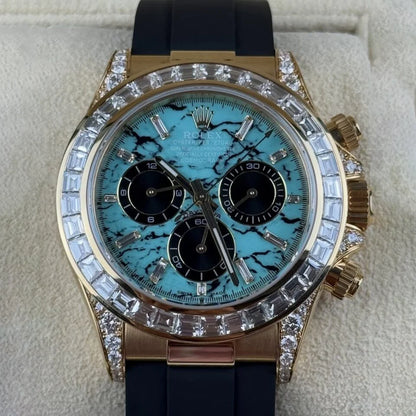 Daytona 126538TBR Yellow Gold Turquoise Stone Dial Diamond Bezel Oysterflex
