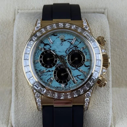 Daytona 126538TBR Yellow Gold Turquoise Stone Dial Diamond Bezel Oysterflex