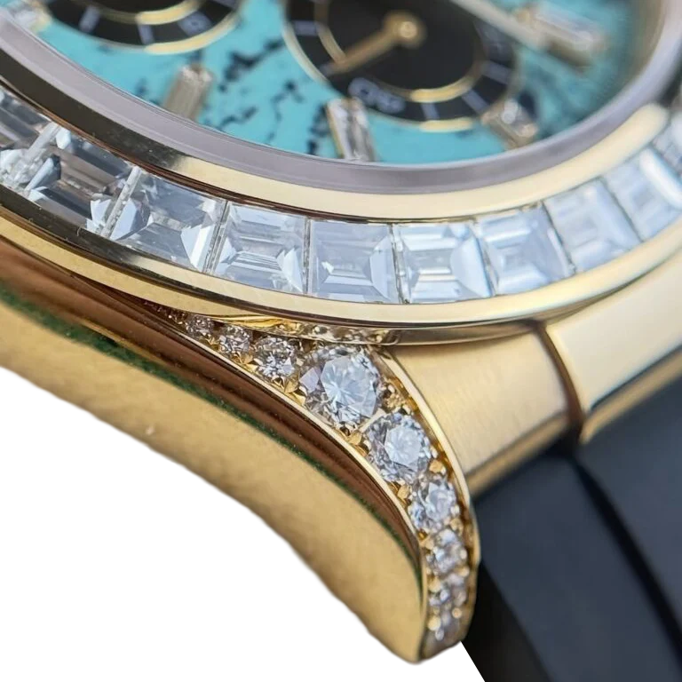 Daytona 126538TBR Yellow Gold Turquoise Stone Dial Diamond Bezel Oysterflex