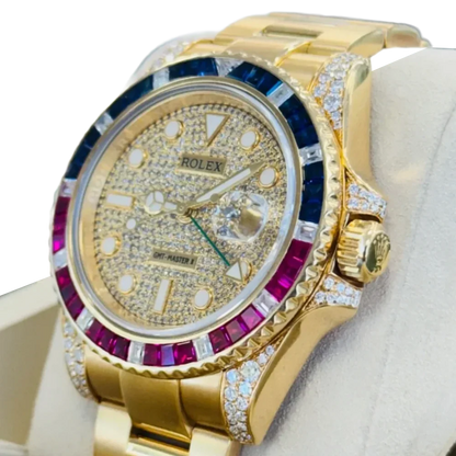GMT-Master II 40mm Yellow Gold Pepsi Bezel Diamond Set Watch 116718LN