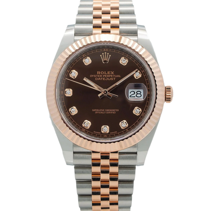 Datejust 41MM 126331 Chocolate Diamond Dial Fluted Bezel Two Tone Rose Gold Jubilee Bracelet