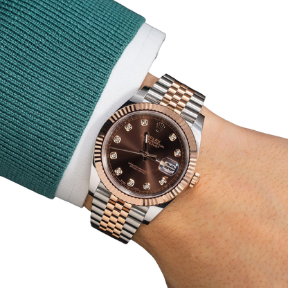 Datejust 41MM 126331 Chocolate Diamond Dial Fluted Bezel Two Tone Rose Gold Jubilee Bracelet