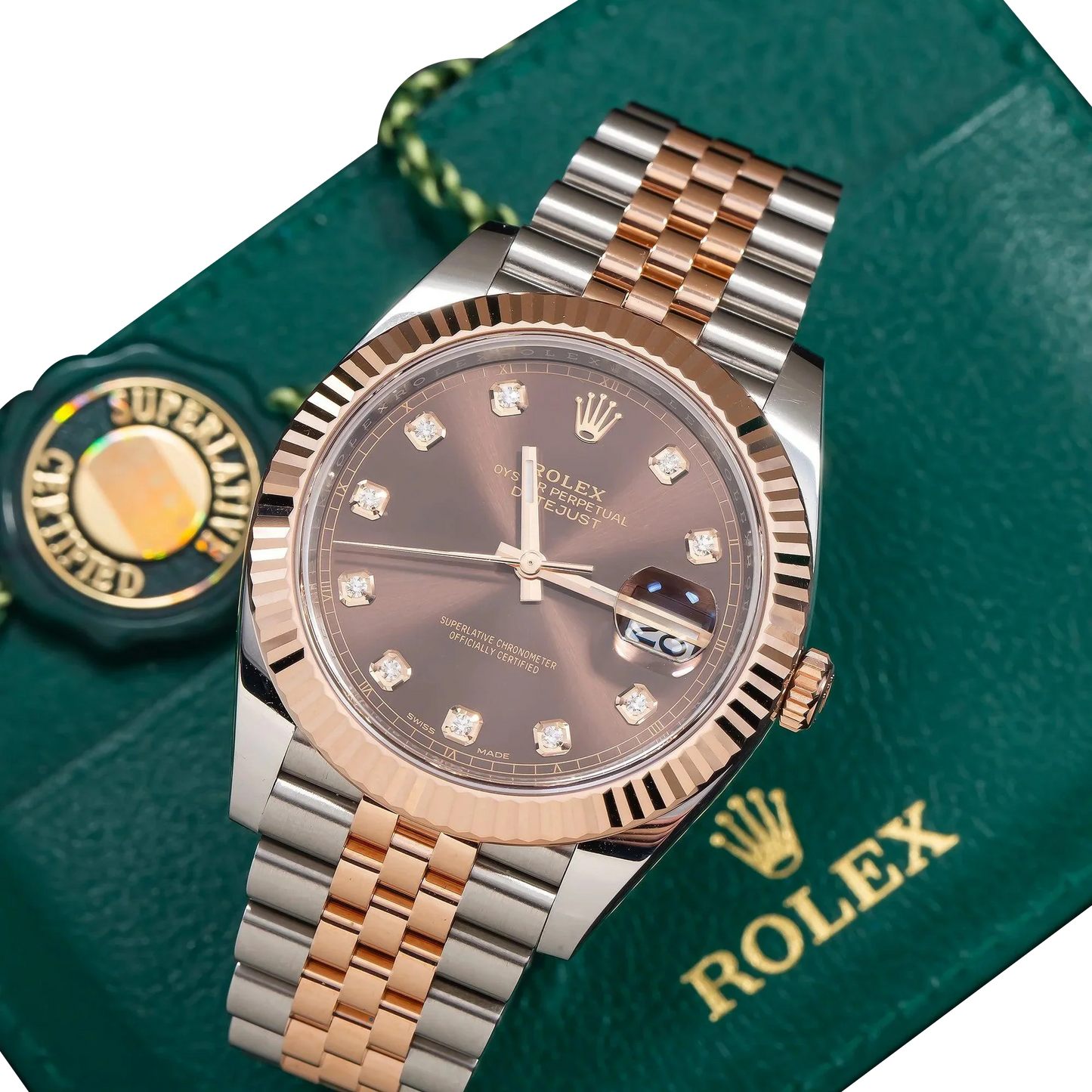 Datejust 41MM 126331 Chocolate Diamond Dial Fluted Bezel Two Tone Rose Gold Jubilee Bracelet