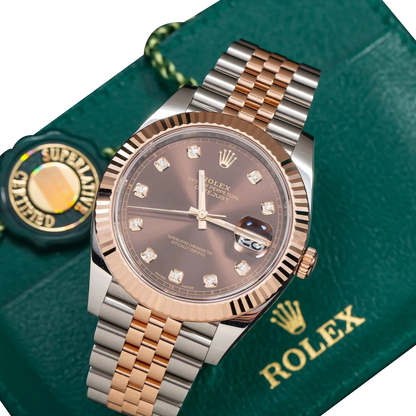 Datejust 41MM 126331 Chocolate Diamond Dial Fluted Bezel Two Tone Rose Gold Jubilee Bracelet
