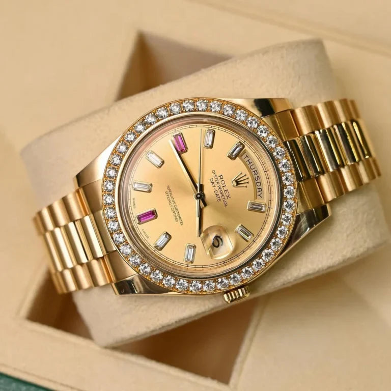President Day-date II 41mm 218348 18k Yellow Gold Baguette Diamond & Ruby Dial