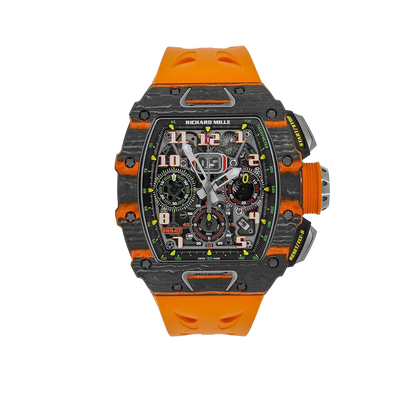 RM 11-03 McLaren Carbon TPT, Skeleton Dial, Orange Strap, 50 mm