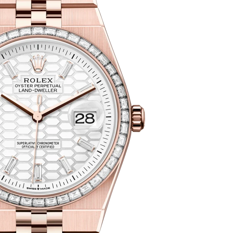 Land-Dweller Oyster 40mm Everosegold & Diamonds Intense White Honeycomb Motif Dial  127385TBR-0003