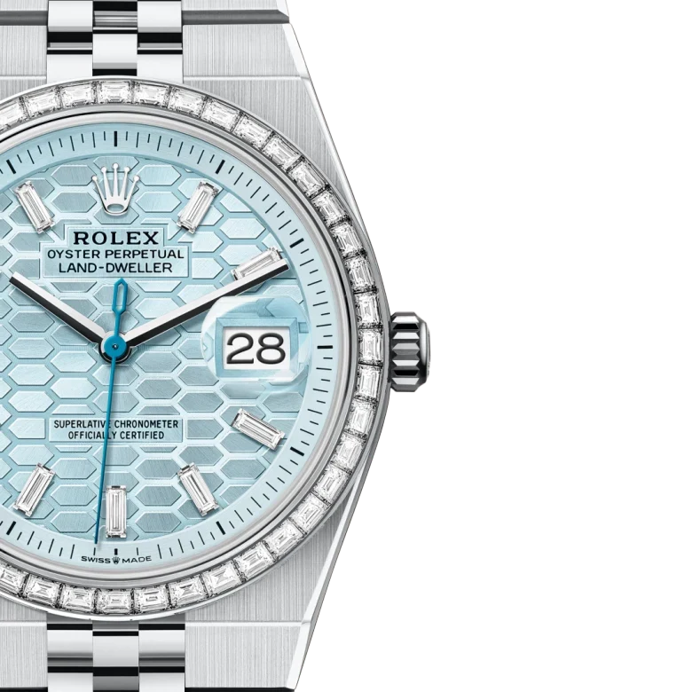 Land-Dweller Oyster 40mm Platinum & Diamonds Ice Blue Honeycomb Motif Dial M127386TBR-0001