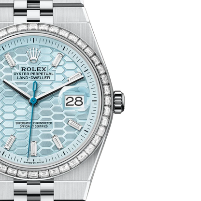Land-Dweller Oyster 40mm Platinum & Diamonds Ice Blue Honeycomb Motif Dial M127386TBR-0001