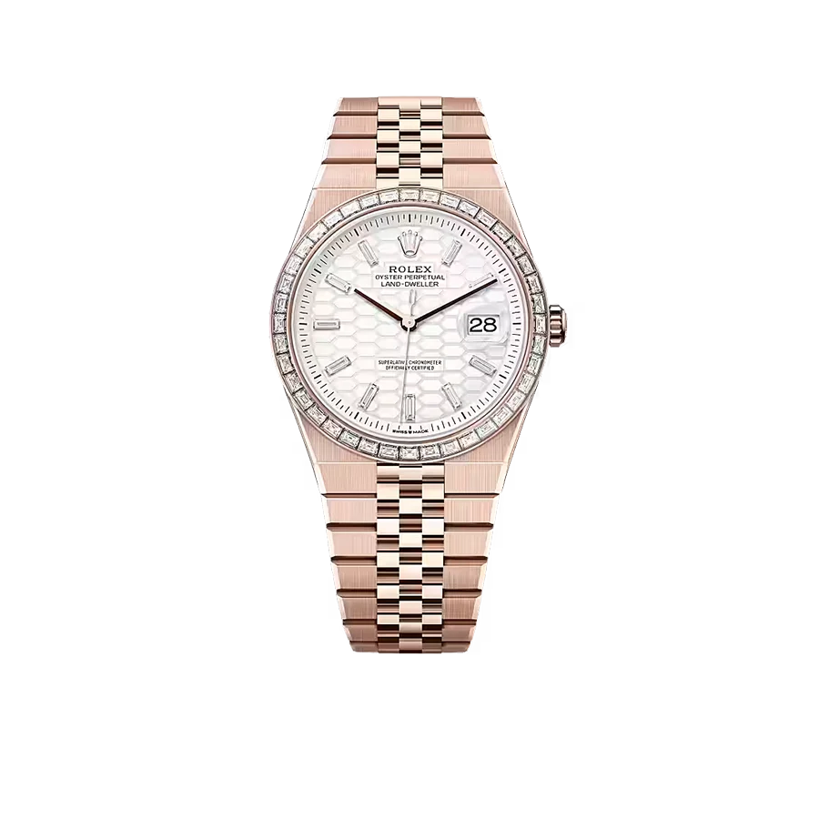 Land-Dweller Oyster 40mm Everosegold & Diamonds Intense White Honeycomb Motif Dial  127385TBR-0003