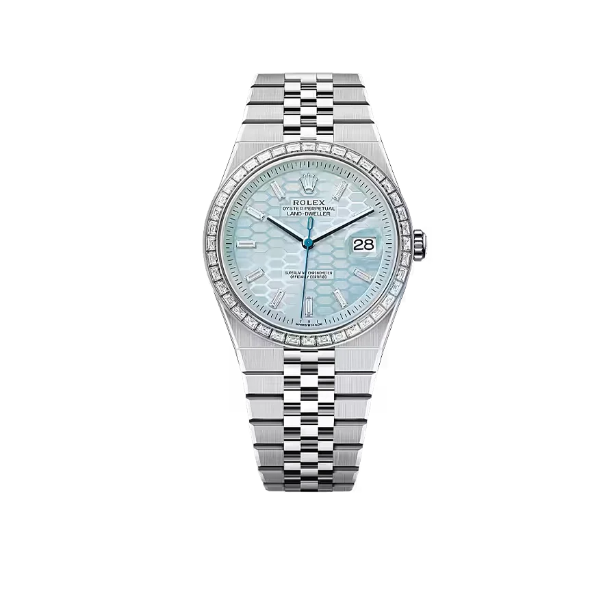 Land-Dweller Oyster 40mm Platinum & Diamonds Ice Blue Honeycomb Motif Dial M127386TBR-0001