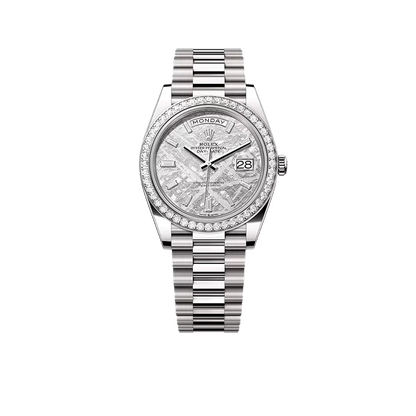 Day-Date 40mm Meteorite Dial, Platinum Diamonds M228349RBR-0040 New