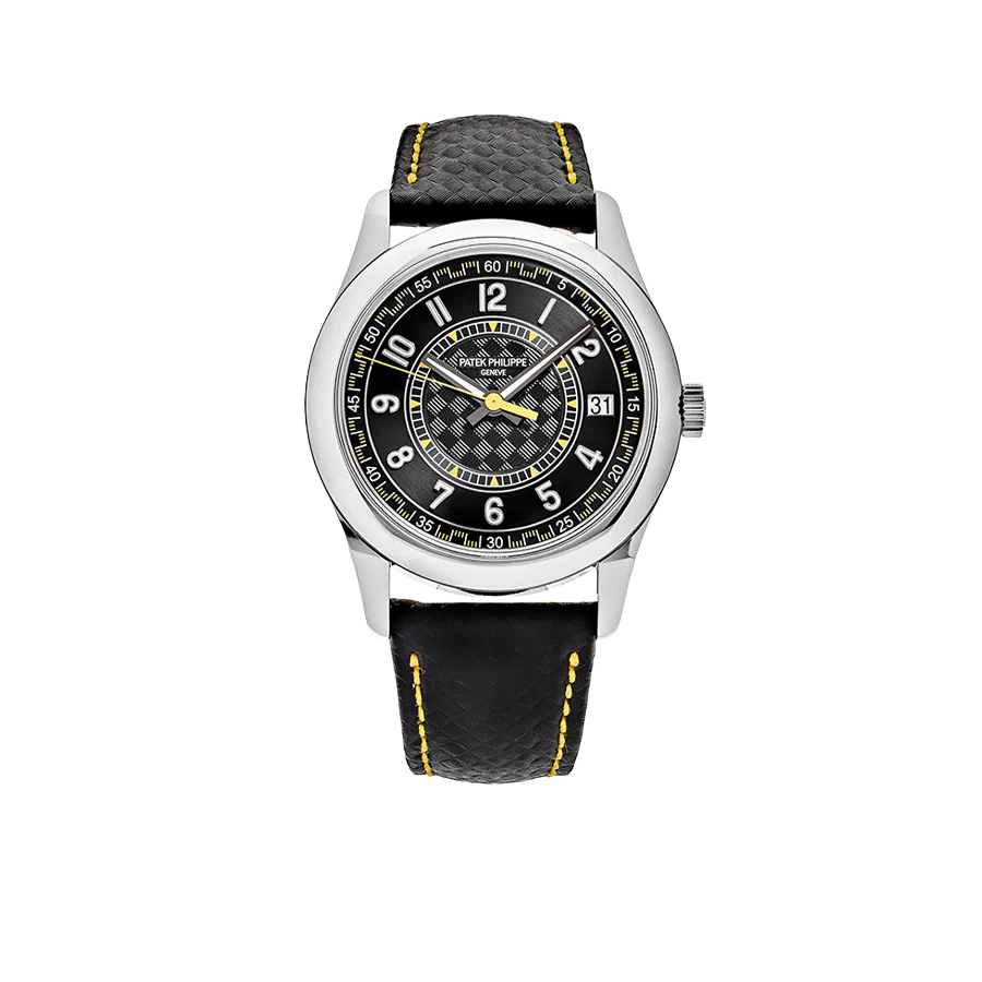 Calatrava 40mm 6007G-001 White Gold Black Dial Yellow Accents