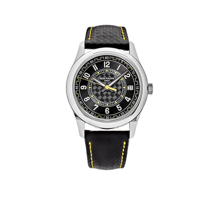 Calatrava 40mm 6007G-001 White Gold Black Dial Yellow Accents