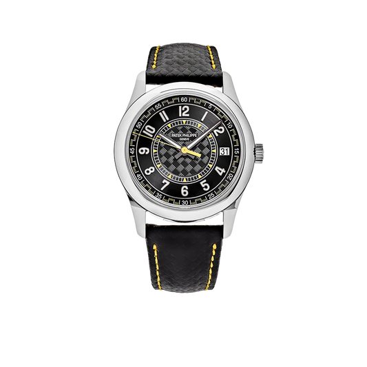Calatrava 40mm 6007G-001 White Gold Black Dial Yellow Accents