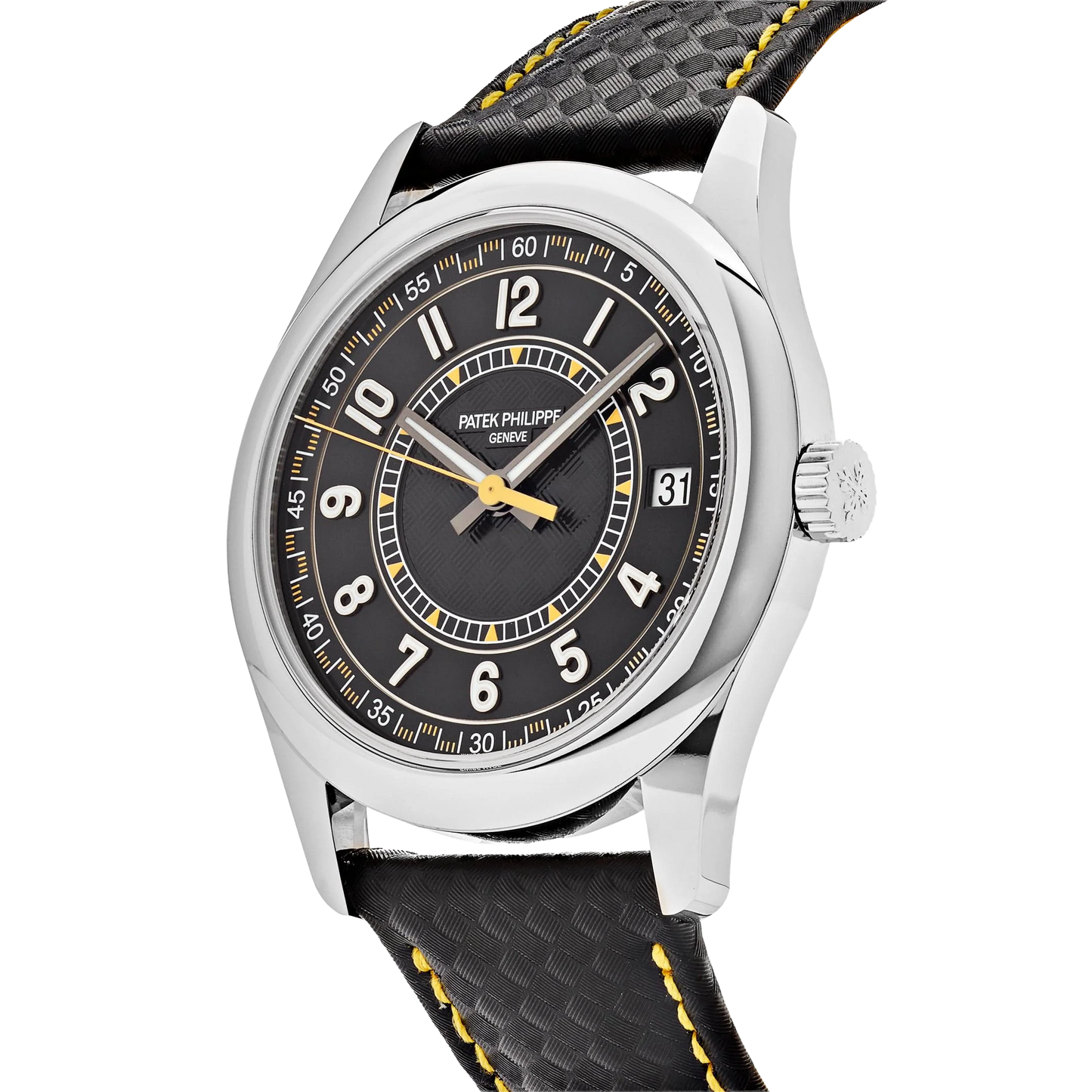 Calatrava 40mm 6007G-001 White Gold Black Dial Yellow Accents