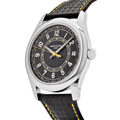 Calatrava 40mm 6007G-001 White Gold Black Dial Yellow Accents