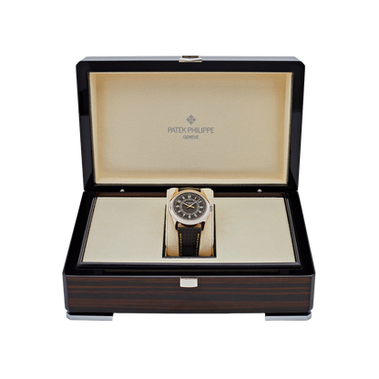 Calatrava 40mm 6007G-001 White Gold Black Dial Yellow Accents