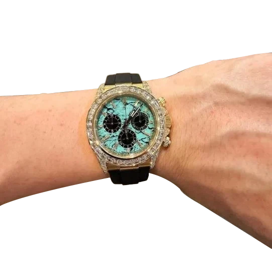 Daytona 126538TBR Yellow Gold Turquoise Stone Dial Diamond Bezel Oysterflex