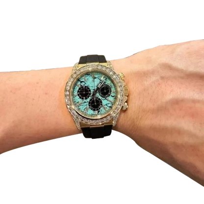 Daytona 126538TBR Yellow Gold Turquoise Stone Dial Diamond Bezel Oysterflex