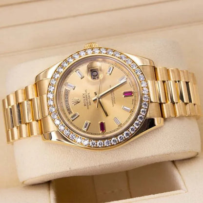 President Day-date II 41mm 218348 18k Yellow Gold Baguette Diamond & Ruby Dial