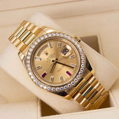 President Day-date II 41mm 218348 18k Yellow Gold Baguette Diamond & Ruby Dial