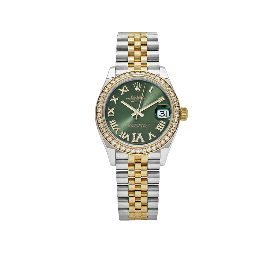 Lady-Datejust 31mm 278383RBR Yellow Gold Stainless Steel Green Roman Dial Diamond Bezel